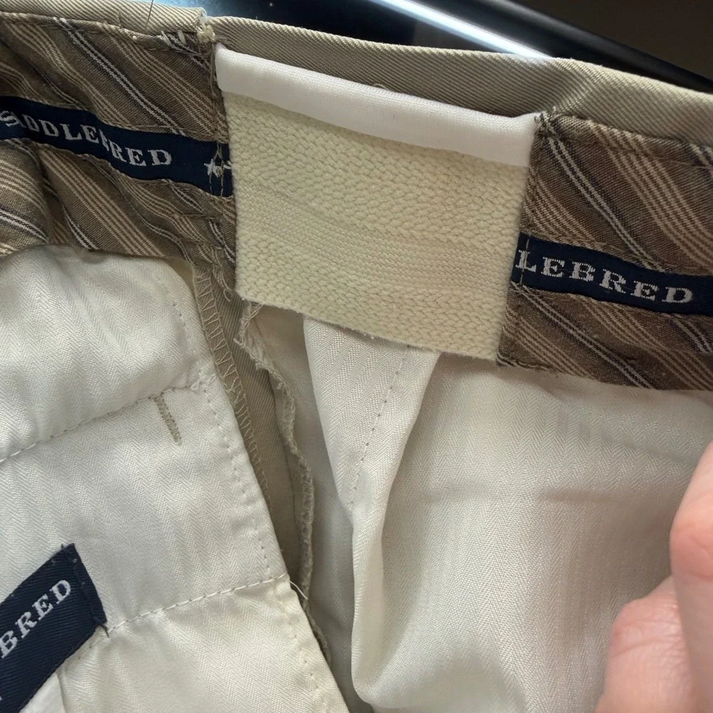 Saddlebred Pleated Dress Pants Mens 40x32 Khaki Tan Cuffed Trousers Office FLAW